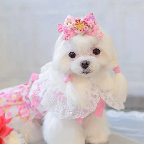 きゃんナナ CanNana ☆9月下旬入荷予定☆ 和ロリつまみ細工バレッタリボン LB-320【小型犬 犬用 ヘアアクセサリー バレッタ】