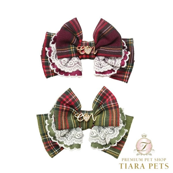 きゃんナナ CanNana ☆9月下旬入荷予定☆ タータンチェックフリルバレッタリボン  LB-321【小型犬 犬用 ヘアアクセサリー バレッタ】