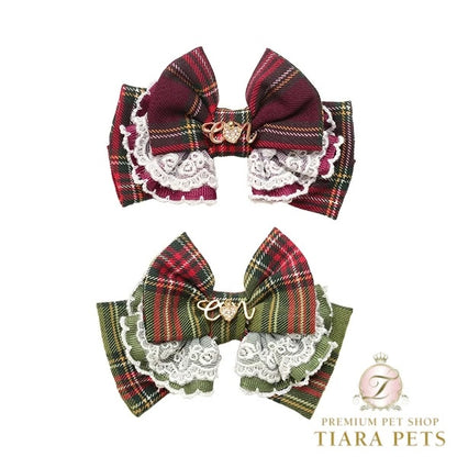 きゃんナナ CanNana ☆9月下旬入荷予定☆ タータンチェックフリルバレッタリボン  LB-321【小型犬 犬用 ヘアアクセサリー バレッタ】