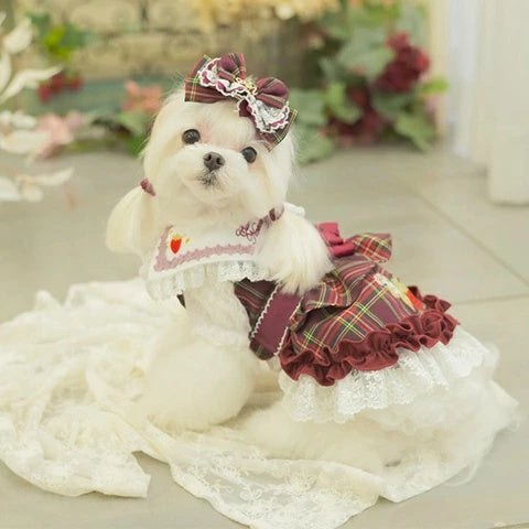 きゃんナナ CanNana ☆9月下旬入荷予定☆ タータンチェックフリルバレッタリボン  LB-321【小型犬 犬用 ヘアアクセサリー バレッタ】