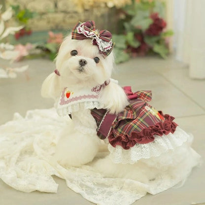 きゃんナナ CanNana ☆9月下旬入荷予定☆ タータンチェックフリルバレッタリボン  LB-321【小型犬 犬用 ヘアアクセサリー バレッタ】