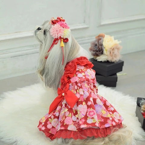 きゃんナナ CanNana 花柄和ロりワンピース 1165【小型犬 犬服 ワンピース ドレス スカート】