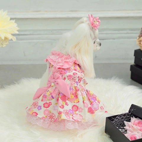 きゃんナナ CanNana 花柄和ロりワンピース 1165【小型犬 犬服 ワンピース ドレス スカート】
