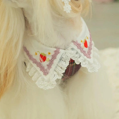 きゃんナナ CanNana レトロいちごタータンチェックワンピース ワインレッド 1164【小型犬 犬服 ワンピース ドレス スカート】