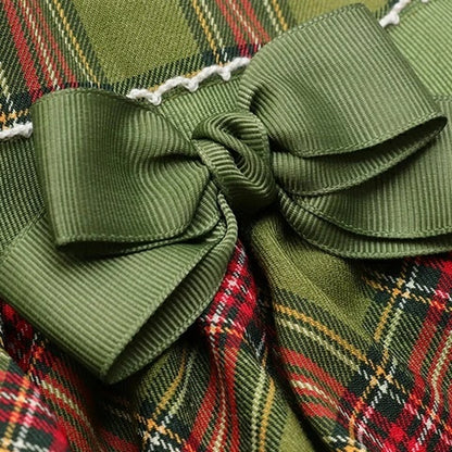きゃんナナ CanNana レトロいちごタータンチェックワンピース グラスグリーン 1164【小型犬 犬服 ワンピース ドレス スカート】