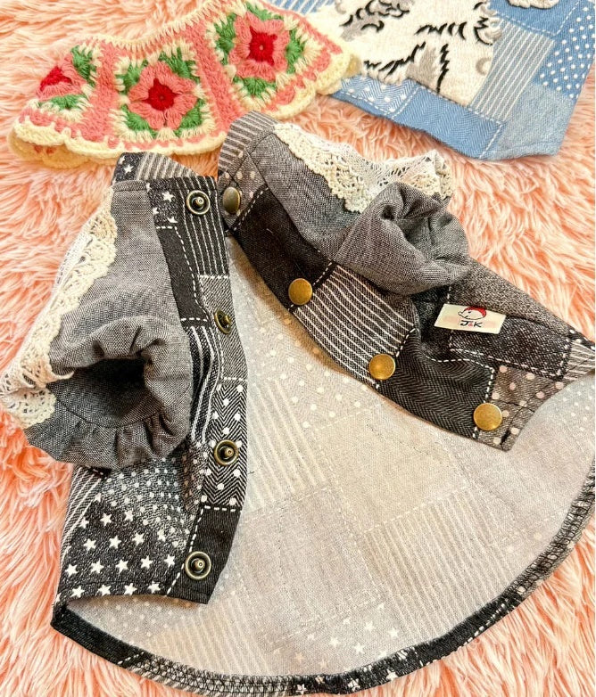 J&Kアニマルズ J&K animals パッチワーク デニムシャツ【小型犬 犬服 トップス シャツ】