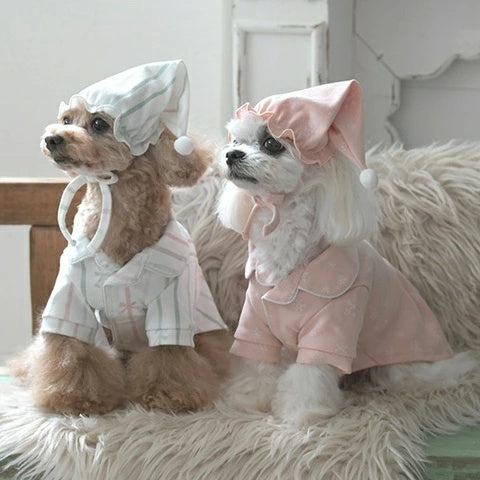 ローラアシュレイ LAURA ASHLEY リラックスパジャマスリープ帽子セット【小型犬 犬服 ウエア ルームウェア 部屋着 パジャマ セレブ】