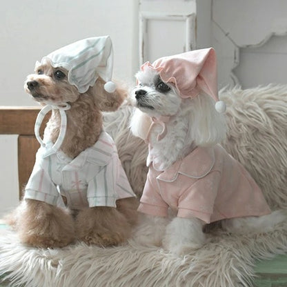 ローラアシュレイ LAURA ASHLEY リラックスパジャマスリープ帽子セット【小型犬 犬服 ウエア ルームウェア 部屋着 パジャマ セレブ】