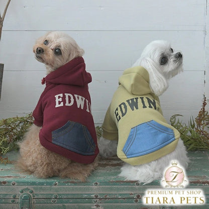 エドウイン EDWIN デニムライクポケット付パーカー【小型犬 犬服 ウエア トップス スウェット パーカー フーディ カジュアル】
