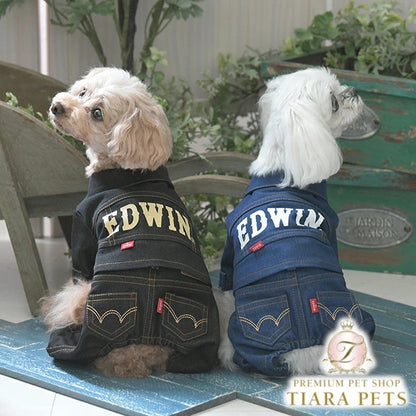 エドウイン EDWIN デニムライクセットアップ【小型犬 犬服 ウエア トップス セットアップ ジャケット パンツ カジュアル】