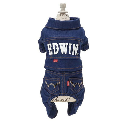 エドウイン EDWIN デニムライクセットアップ【小型犬 犬服 ウエア トップス セットアップ ジャケット パンツ カジュアル】