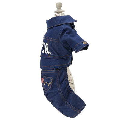 エドウイン EDWIN デニムライクセットアップ【小型犬 犬服 ウエア トップス セットアップ ジャケット パンツ カジュアル】