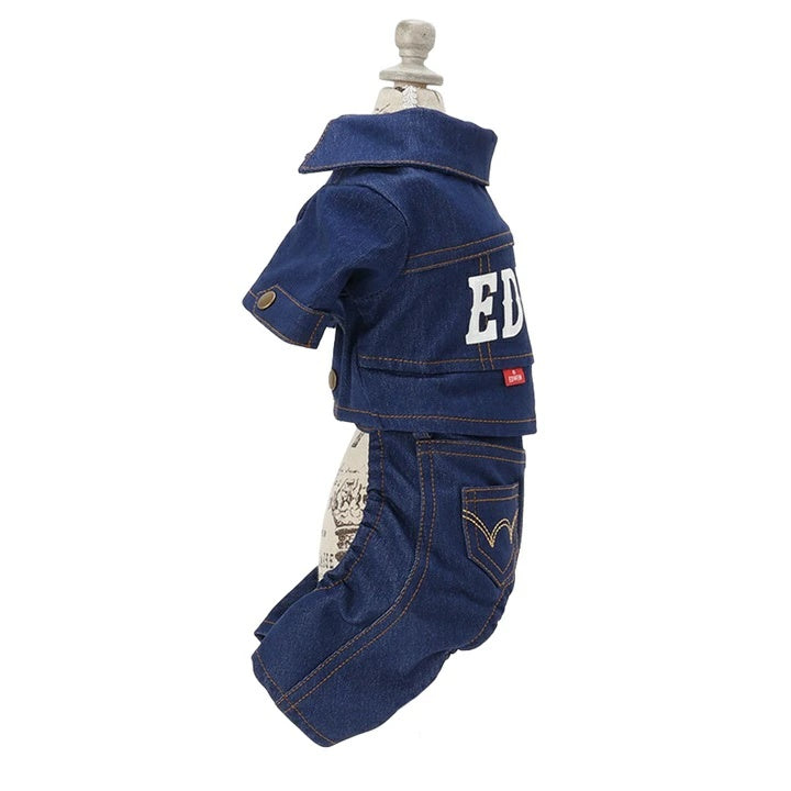 エドウイン EDWIN デニムライクセットアップ【小型犬 犬服 ウエア トップス セットアップ ジャケット パンツ カジュアル】