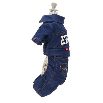 エドウイン EDWIN デニムライクセットアップ【小型犬 犬服 ウエア トップス セットアップ ジャケット パンツ カジュアル】