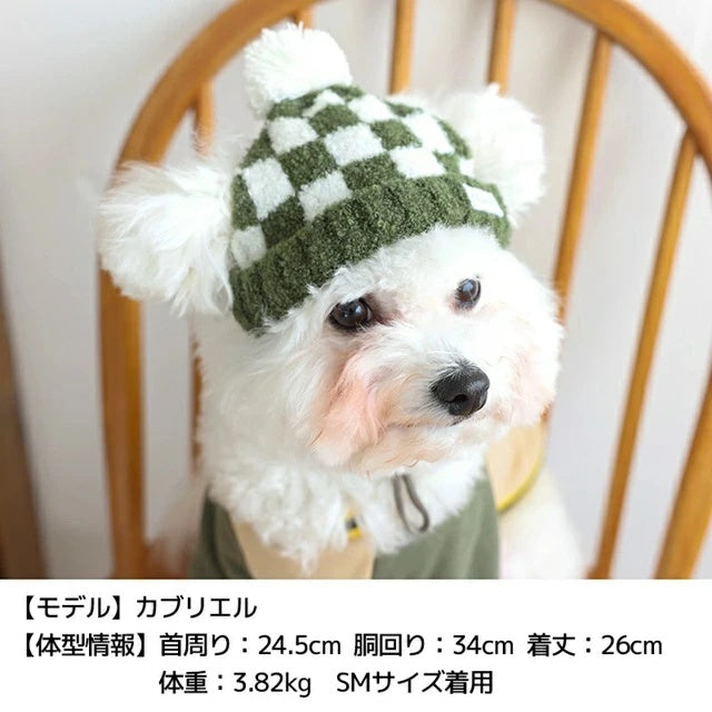 ディーズチャット D's CHAT 市松柄ニット帽子【犬服 犬用帽子 小型犬 ドッグウェア】