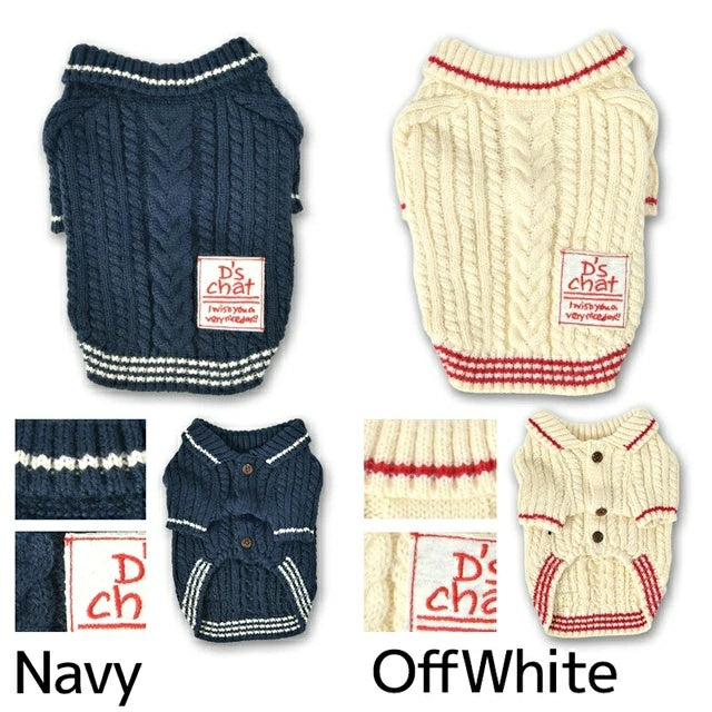 ディーズチャット D's CHAT 襟ラインニット【犬服 小型犬 ダックス フレブル ドッグウェア トップス ニット セーター】