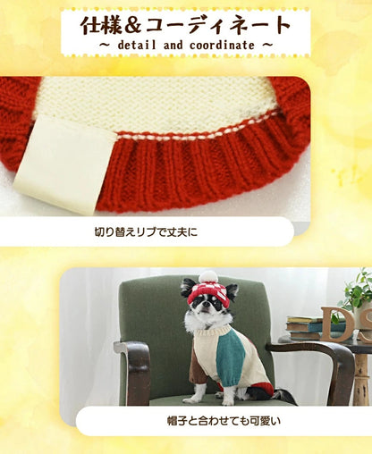 ディーズチャット D's CHAT バイカラー袖国旗柄ニット【犬服 小型犬 ダックス フレブル ドッグウェア トップス ニット セーター】