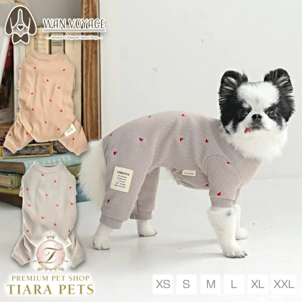ティノティート TINOTITO ハート刺しゅうロンパース【小型犬 犬服 ドッグウェア ロンパース つなぎ パンツ】