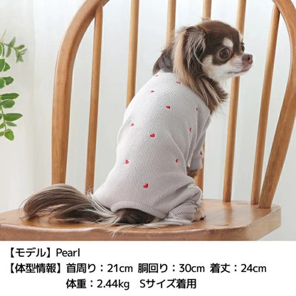 ティノティート TINOTITO ハート刺しゅうロンパース【小型犬 犬服 ドッグウェア ロンパース つなぎ パンツ】