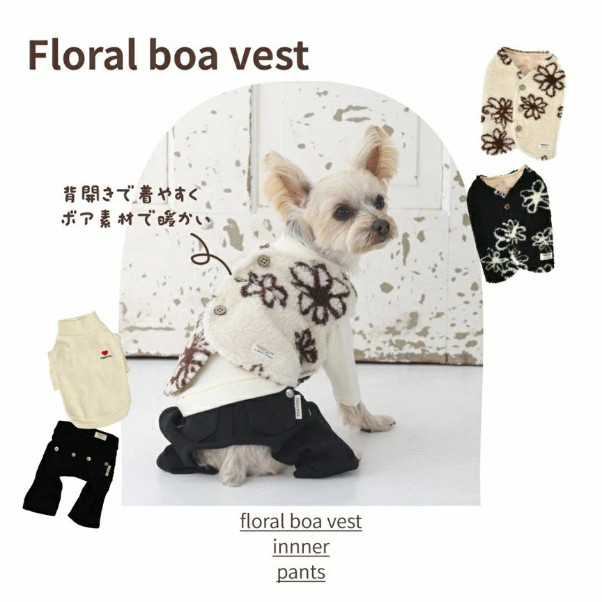 ティノティート TINOTITO 背開き花柄ボアベスト【小型犬 犬服 ドッグウェア アウター ベスト ジャケット】