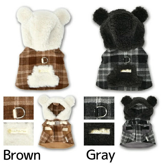 アントゥトゥ Un TouTou ボアフードハーネス【小型犬 犬用 ハーネス お散歩 セレブ】