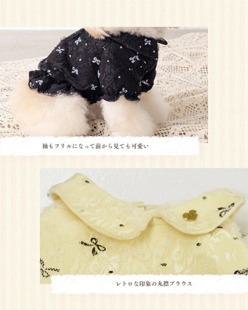 アントゥトゥ Un TouTou リボン柄バルーンブラウス【小型犬 犬服 トップス ブラウス シャツ セレブ】