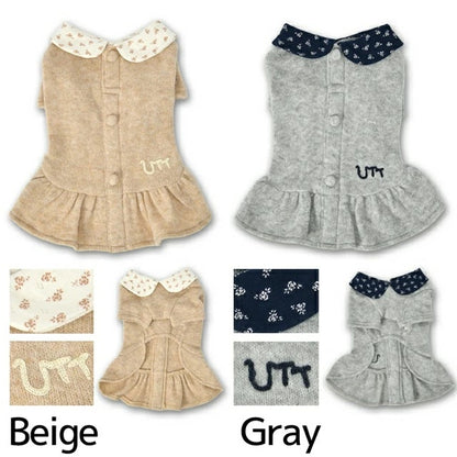 アントゥトゥ Un TouTou 小花柄襟ニットワンピ【小型犬 犬服 ワンピース スカート ドレス セレブ】