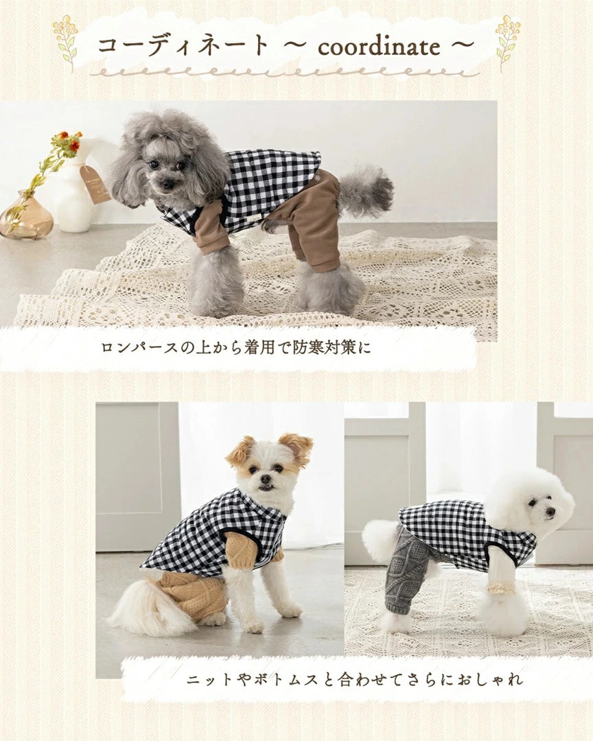 アントゥトゥ Un TouTou ギンガムチェック中綿アウター【小型犬 犬服 アウター コート セレブ】