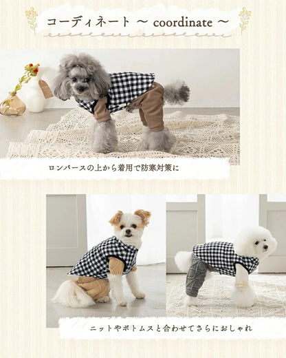 アントゥトゥ Un TouTou ギンガムチェック中綿アウター【小型犬 犬服 アウター コート セレブ】