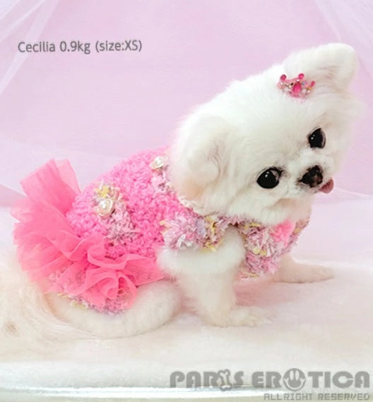 パリエロ PARIERO  CC風ニットジャケット チュール付き [オーダーメイド]【小型犬 犬服 アウター ジャケット ニット セレブ】