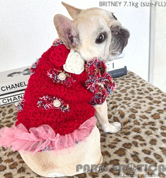 パリエロ PARIERO  CC風ニットジャケット チュール付き [オーダーメイド]【小型犬 犬服 アウター ジャケット ニット セレブ】