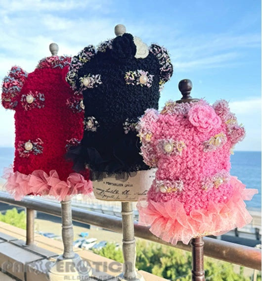 パリエロ PARIERO  CC風ニットジャケット チュール付き [オーダーメイド]【小型犬 犬服 アウター ジャケット ニット セレブ】