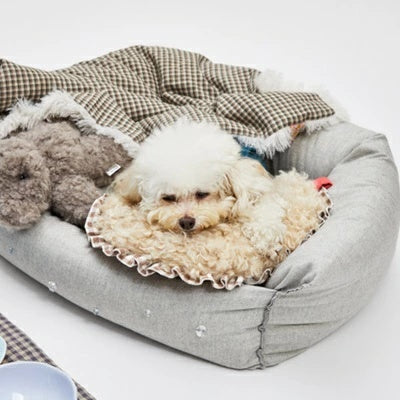 ルイスドッグ louisdog Mocha Check Moon Pillow【小型犬 犬用 枕 クッション セレブ】