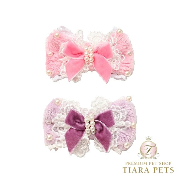 きゃんナナ CanNana ファーデコレーションバレッタリボン LB-324【小型犬 アクセサリー バレッタ ヘアーアクセサリー】