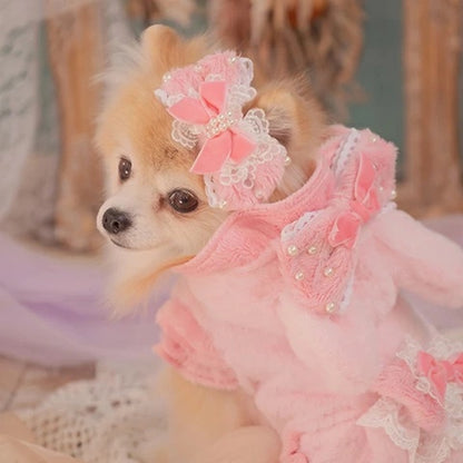 きゃんナナ CanNana ファーデコレーションバレッタリボン LB-324【小型犬 アクセサリー バレッタ ヘアーアクセサリー】