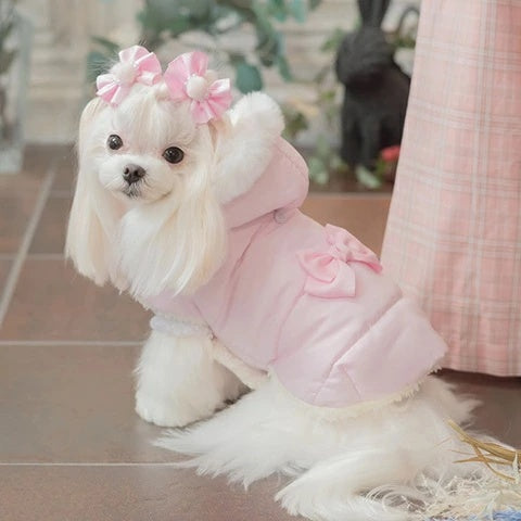 きゃんナナ CanNana リボン付き中綿マント 1174【小型犬 犬服 アウター コート マント ケープ】