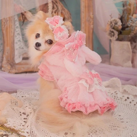 きゃんナナ CanNana 冬うさぎファーワンピース 1173【小型犬 犬服 ワンピース ドレス スカート】