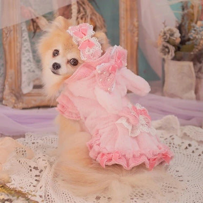 きゃんナナ CanNana 冬うさぎファーワンピース 1173【小型犬 犬服 ワンピース ドレス スカート】