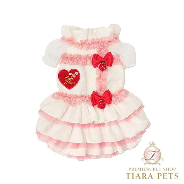 きゃんナナ CanNana 冬いちごデコレーションワンピース オフホワイト 1169【小型犬 犬服 ワンピース ドレス スカート】