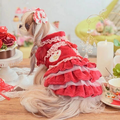 きゃんナナ CanNana 冬いちごデコレーションワンピース レッド 1169【小型犬 犬服 ワンピース ドレス スカート】