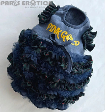 パリエロ PARIERO PINK GOLD Ruffle Dress [数量限定]【小型犬 犬服 ワンピース ドレス スカート セレブ】