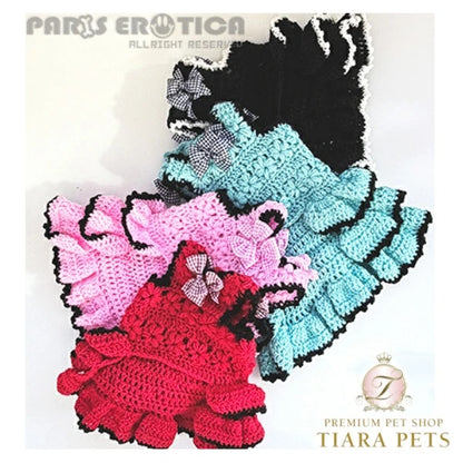 パリエロ PARIERO ニット花編みリボンドレス for M-XL [オーダーメイド]【小型犬 犬服 ワンピース ドレス スカート セレブ】