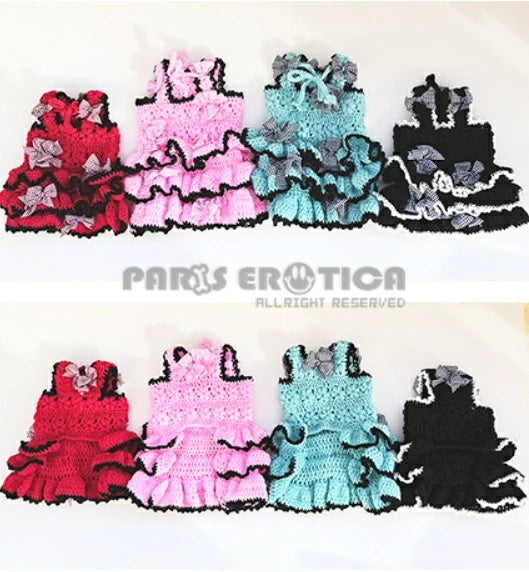 パリエロ PARIERO ニット花編みリボンドレス for M-XL [オーダーメイド]【小型犬 犬服 ワンピース ドレス スカート セレブ】