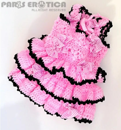 パリエロ PARIERO ニット花編みリボンドレス for M-XL [オーダーメイド]【小型犬 犬服 ワンピース ドレス スカート セレブ】