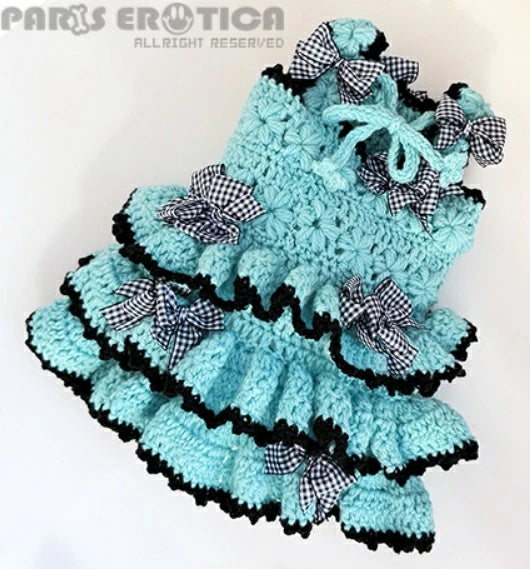 パリエロ PARIERO ニット花編みリボンドレス for M-XL [オーダーメイド]【小型犬 犬服 ワンピース ドレス スカート セレブ】