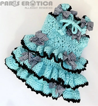 パリエロ PARIERO ニット花編みリボンドレス for M-XL [オーダーメイド]【小型犬 犬服 ワンピース ドレス スカート セレブ】