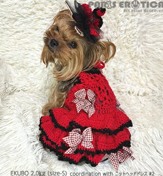 パリエロ PARIERO ニット花編みリボンドレス for M-XL [オーダーメイド]【小型犬 犬服 ワンピース ドレス スカート セレブ】