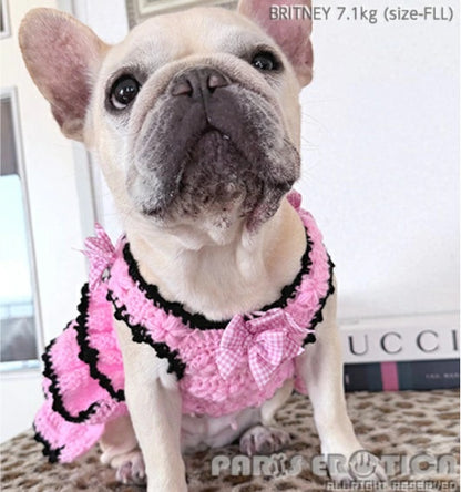 パリエロ PARIERO ニット花編みリボンドレス for M-XL [オーダーメイド]【小型犬 犬服 ワンピース ドレス スカート セレブ】