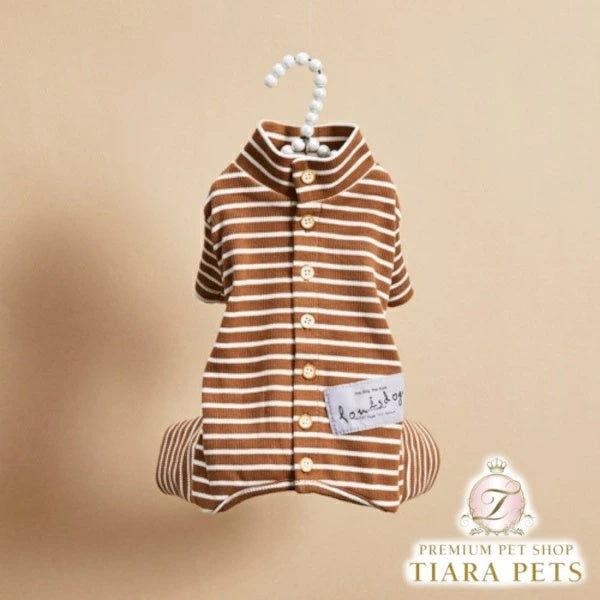 ルイスドッグ louisdog Button Stripe Pants/Amber【小型犬 犬服 ロンパース つなぎ パンツ オールインワン セレブ】