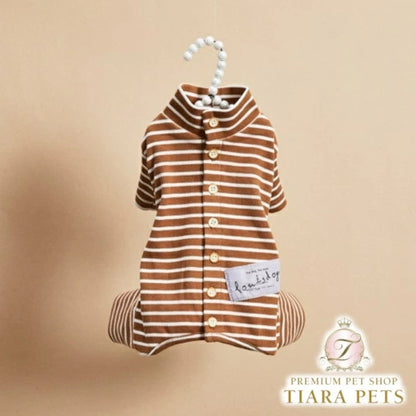 ルイスドッグ louisdog Button Stripe Pants/Amber【小型犬 犬服 ロンパース つなぎ パンツ オールインワン セレブ】